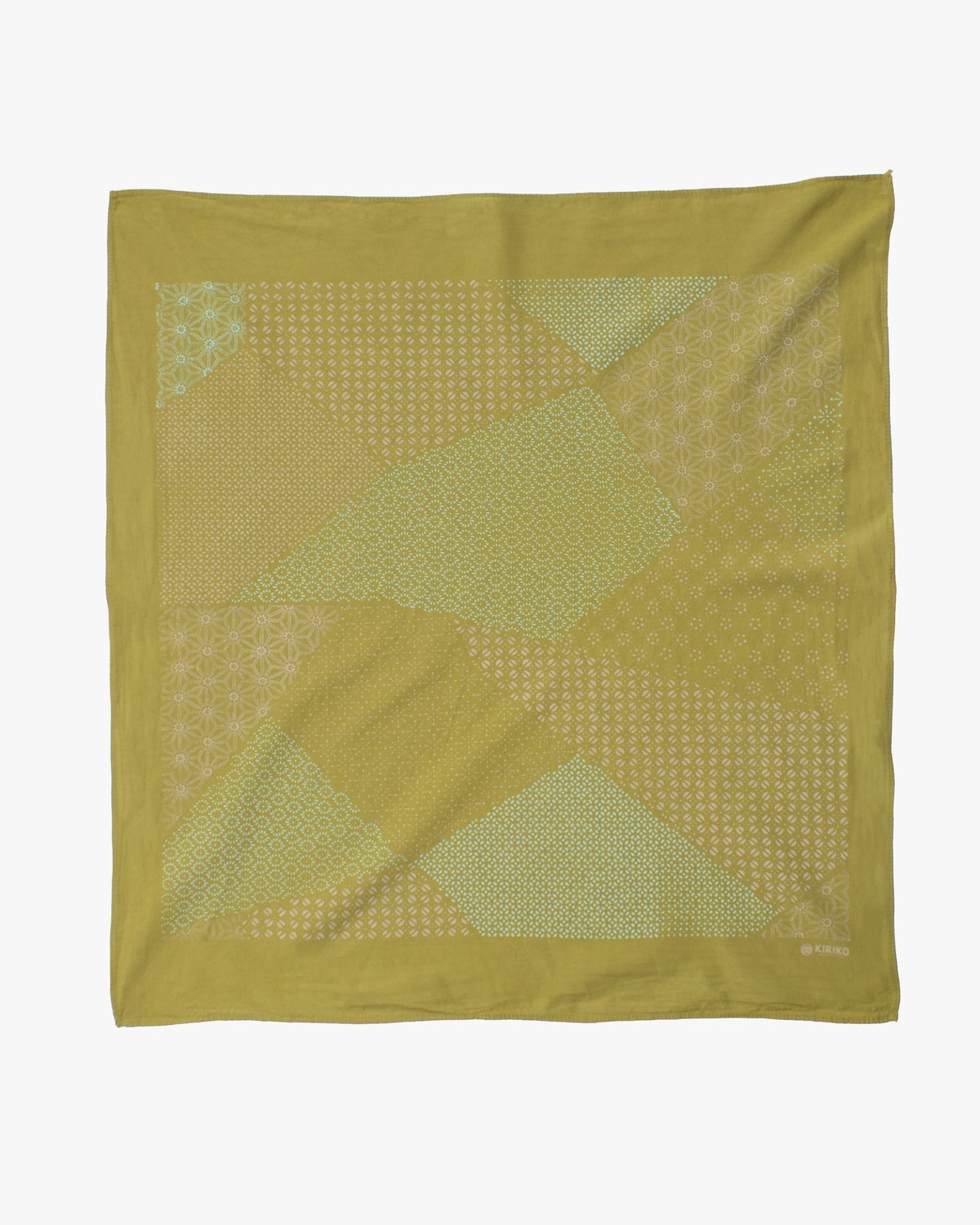 Kiriko Original Screen Printed, Custom-Dyed Bandana, Katazome Multi - Green