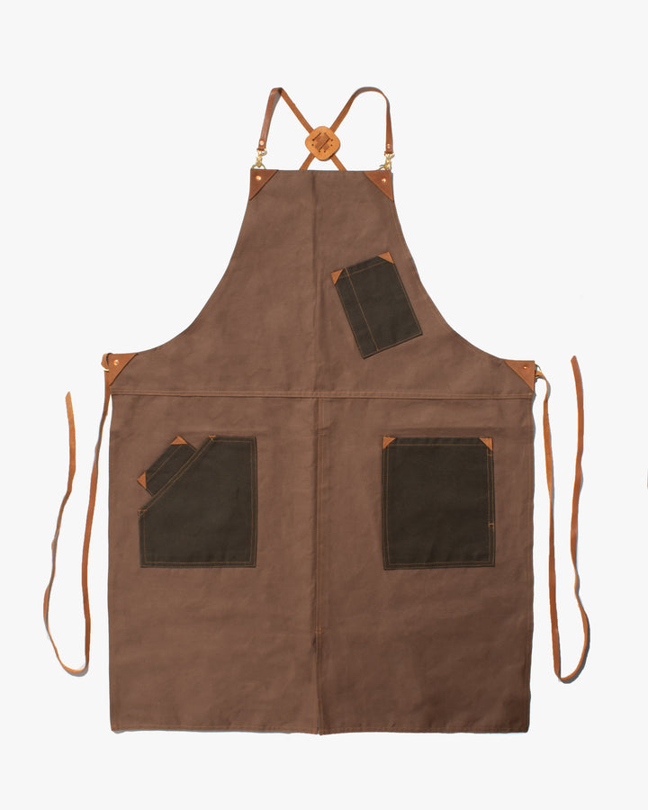 Kokoro Original Work Apron, Full, Canvas, Olive Pocket on Brown