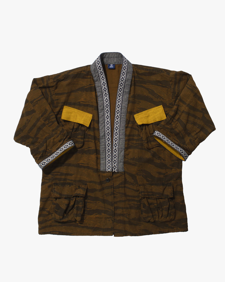 Kiriko Custom Military Jacket, Koi Dragon, Mustard Overdyed with Hishi Webbing Collar