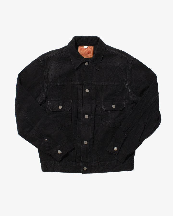 Japanese Repro Type 2 Denim Trucker Jacket, L, Sugar Cane, Black Denim