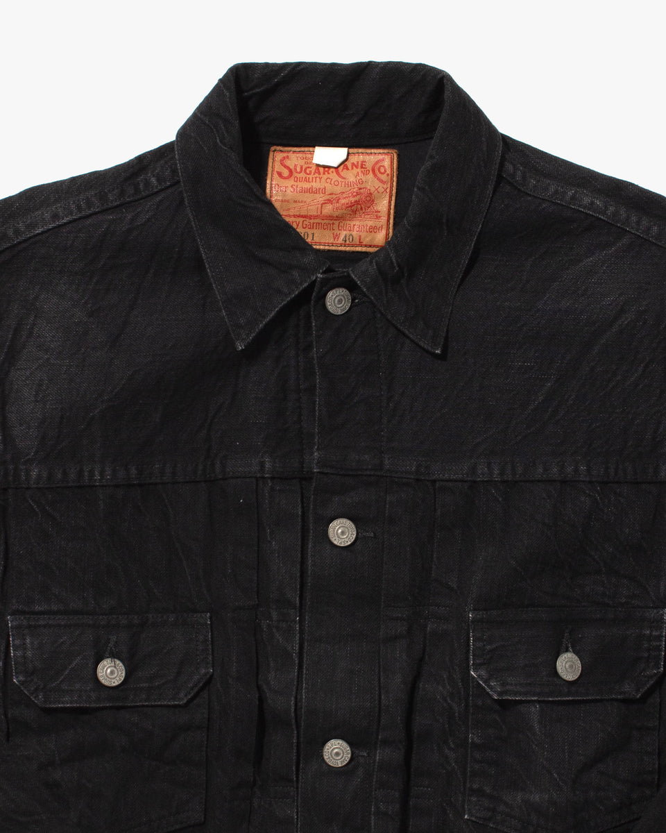 Japanese Repro Type 2 Denim Trucker Jacket, L, Sugar Cane, Black Denim ...