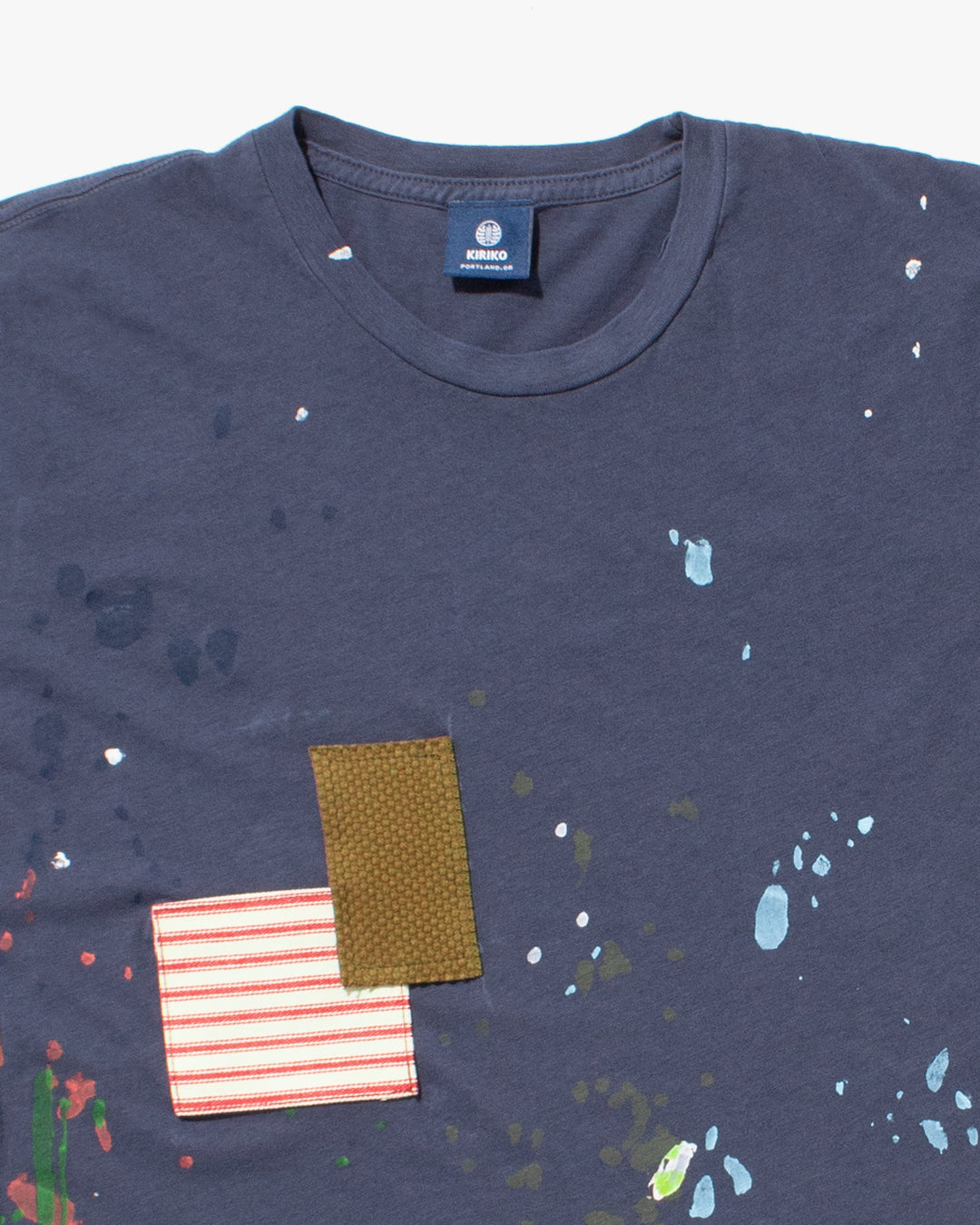 Kiriko Original Tee, 3.8 oz Cotton, Painter Tee with Patches, Blue