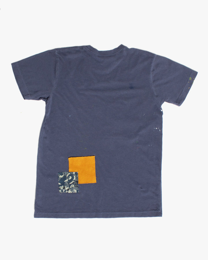 Kiriko Original Tee, 3.8 oz Cotton, Painter Tee with Patches, Blue