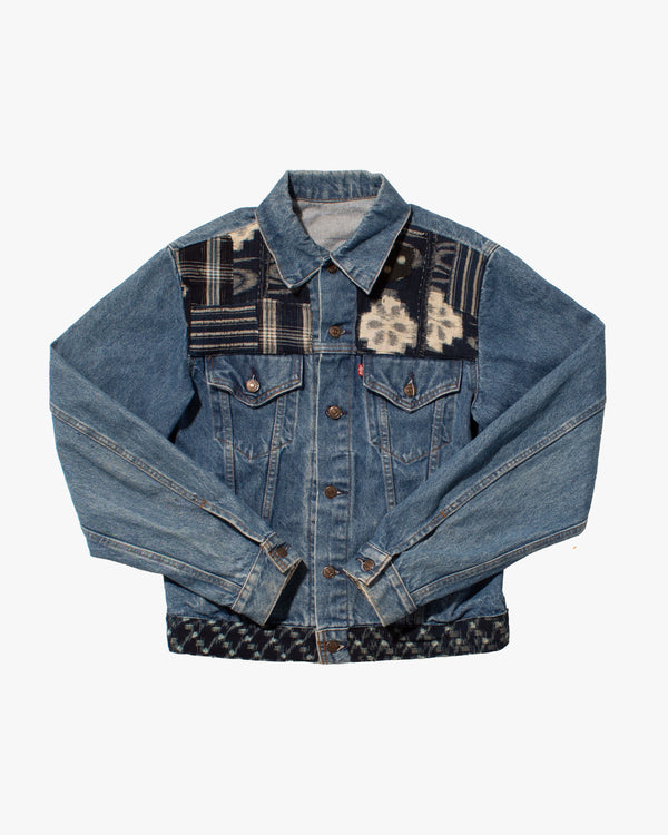 Vintage Levi's jacket patched with boro kasuri and sashiko by Kiriko Made
