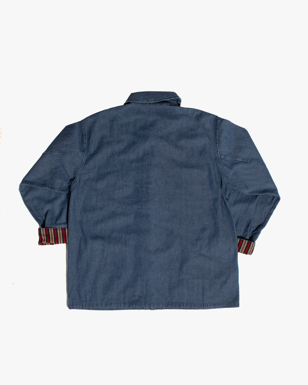 Kiriko Original Lightweight Mandarin Jacket, Light Indigo Denim with Patches and Red Shima
