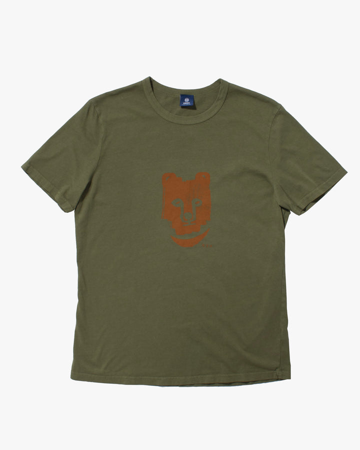 Kiriko Original Tee, 6oz Cotton, Printed Kuma, Semamori Embroidery, Army Green