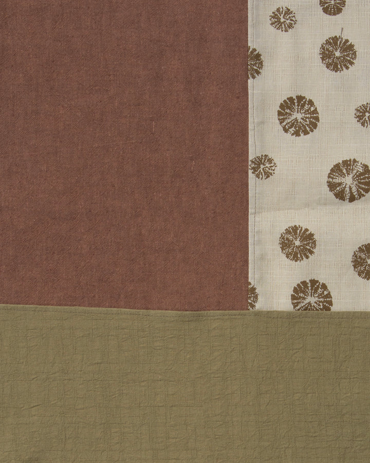 Kiriko Original Modern Patchwork Scarf, Azuki and Gold with Cream Kumo Shibori