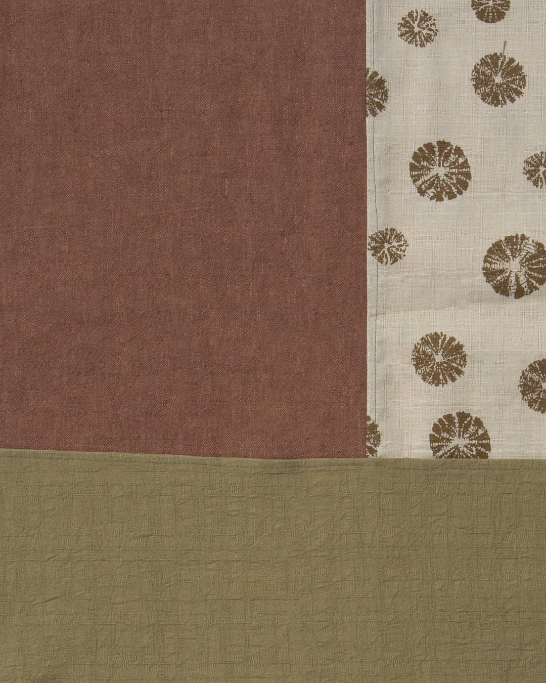 Kiriko Original Modern Patchwork Scarf, Azuki and Gold with Cream Kumo Shibori