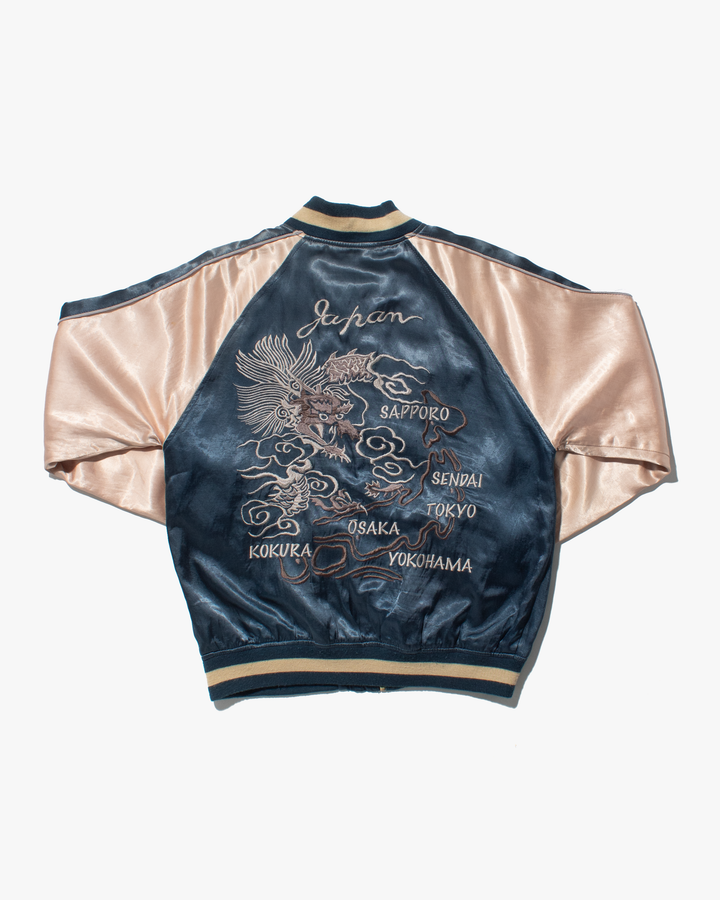 Japanese Repro Souvenir Jacket, Blue Map of Japan with Dragon - L