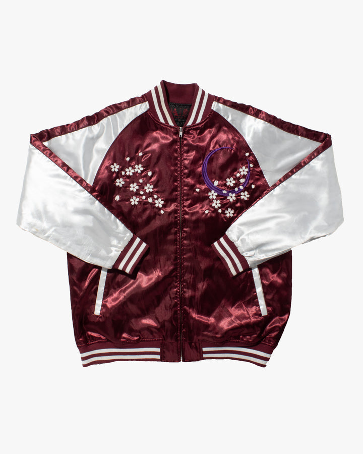 Japanese Repro Souvenir Jacket, Burgundy Raijin and Fujin with Moon - 4L