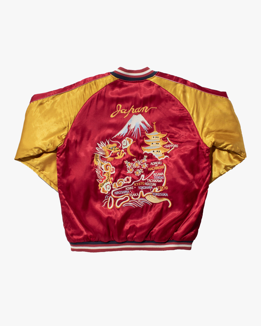 Japanese Repro Souvenir Jacket, Red and Yellow Map of Japan - 2XL