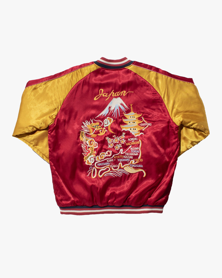 Japanese Repro Souvenir Jacket, Red and Yellow Map of Japan - 2XL
