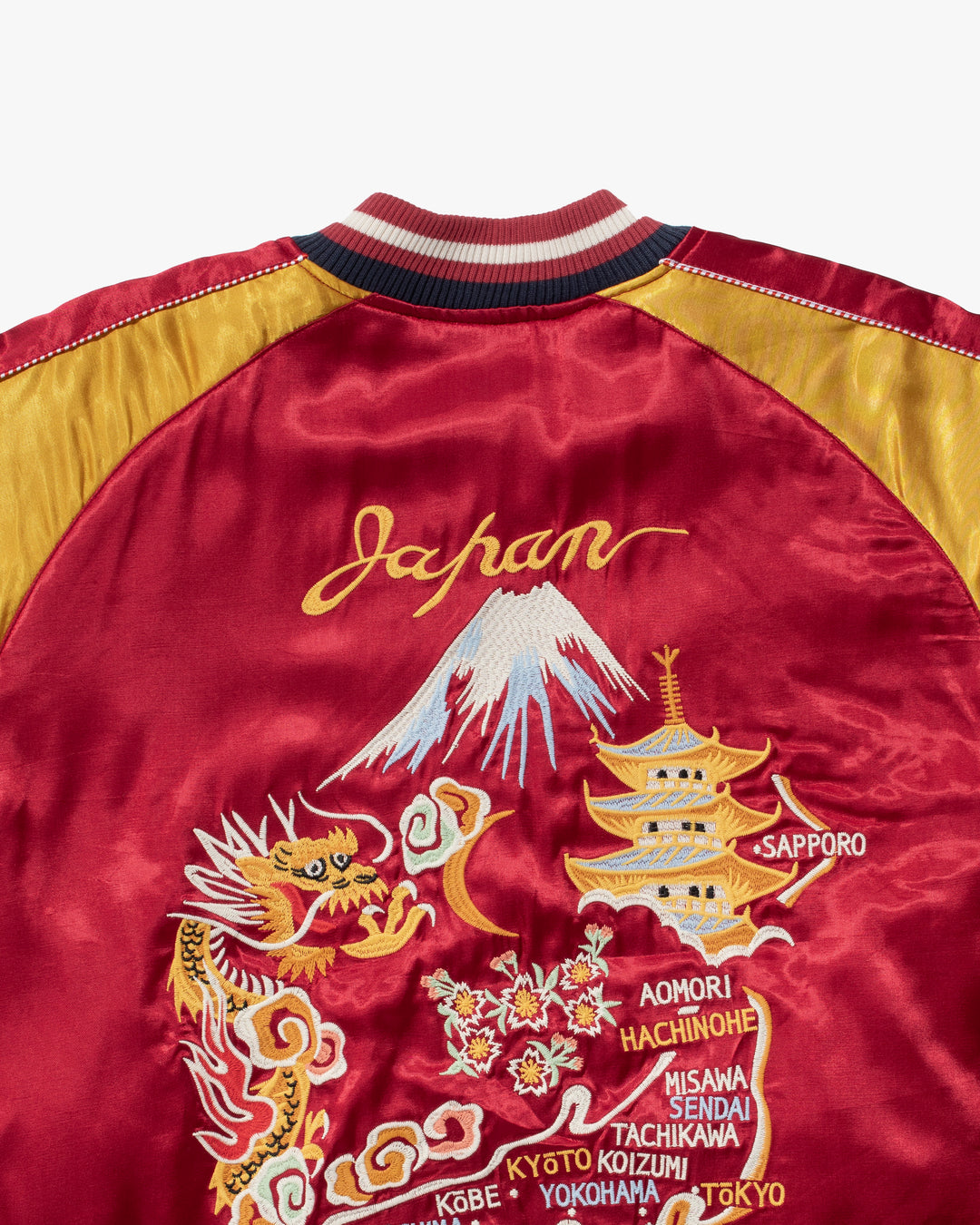 Japanese Repro Souvenir Jacket, Red and Yellow Map of Japan - 2XL