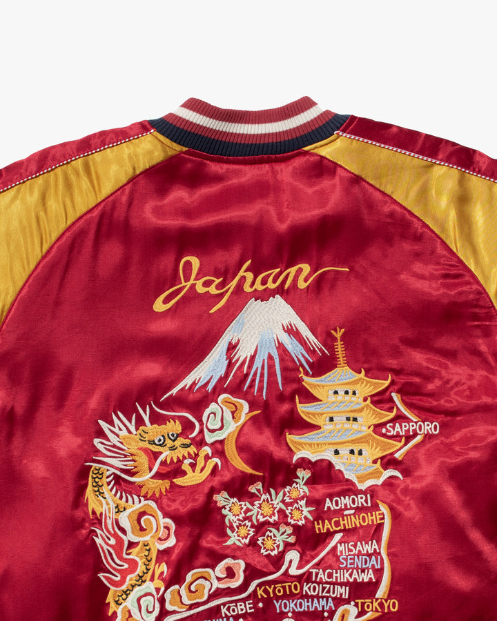 Japanese Repro Souvenir Jacket, Red and Yellow Map of Japan - 2XL
