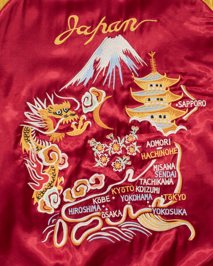 Japanese Repro Souvenir Jacket, Red and Yellow Map of Japan - 2XL