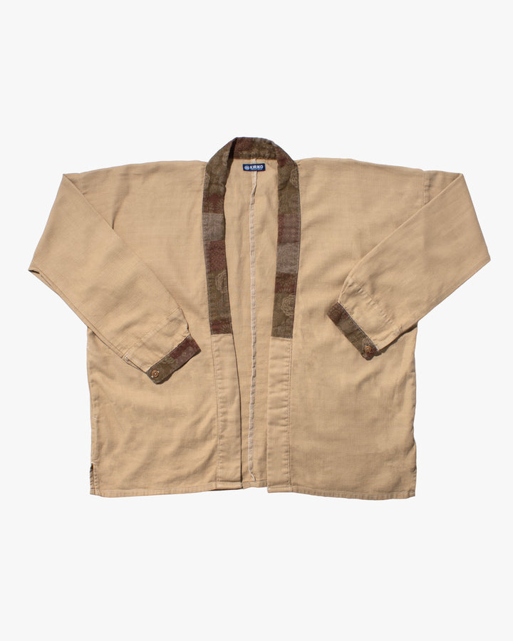 Kiriko Original Jacket, Modern Noragi, Ecru Overdyed with Multi Patchwork, Azuki and Gold