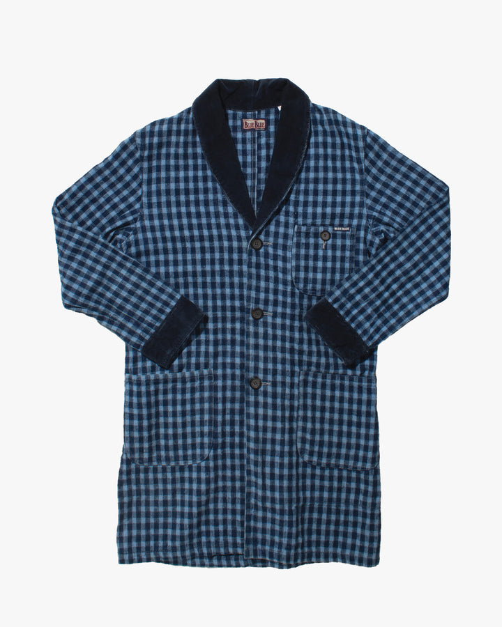Japanese Repro Chore Coat, L, Blue Blue, Blue Gingham