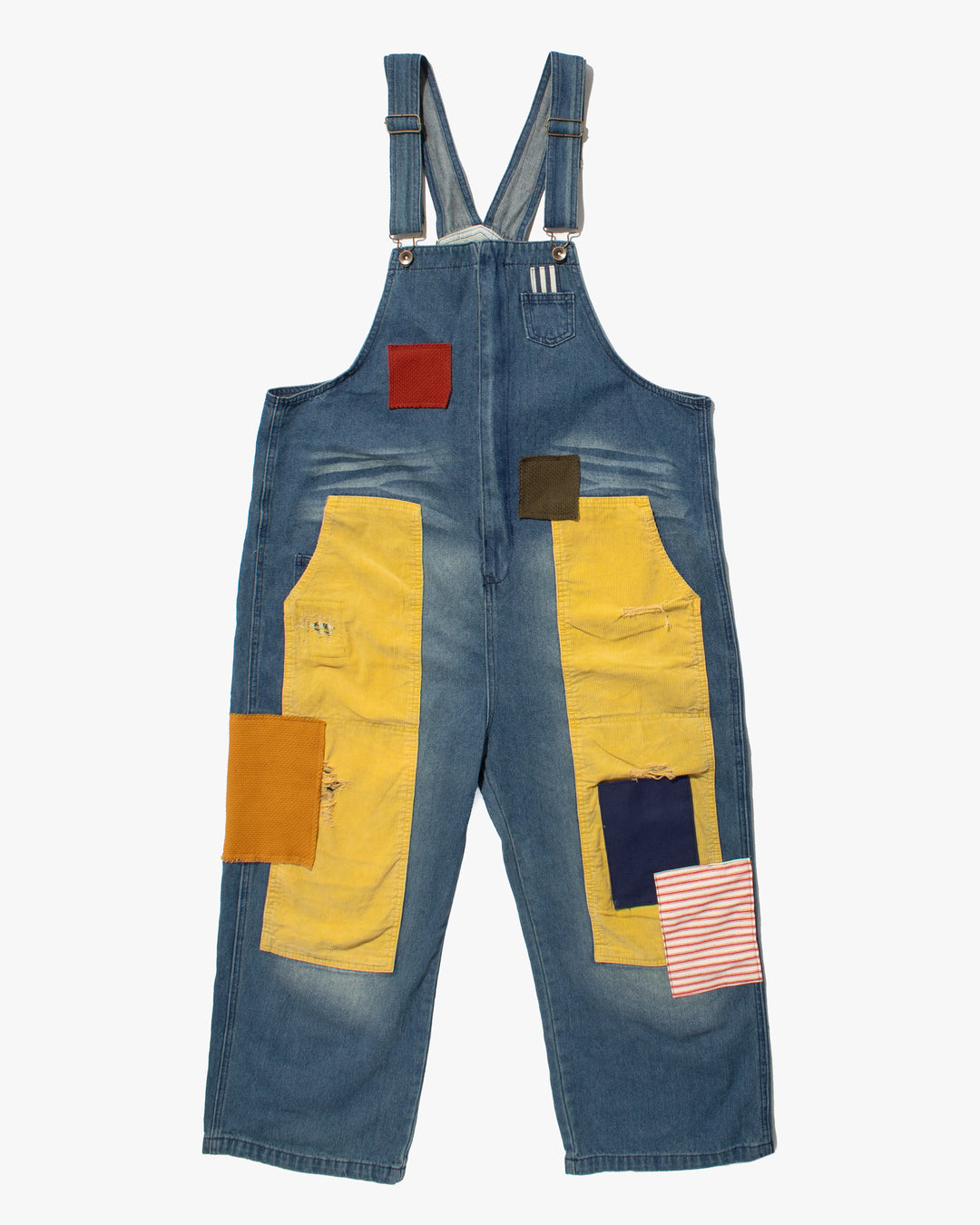 Kiriko Custom Patched Overalls, Colorblock Denim 