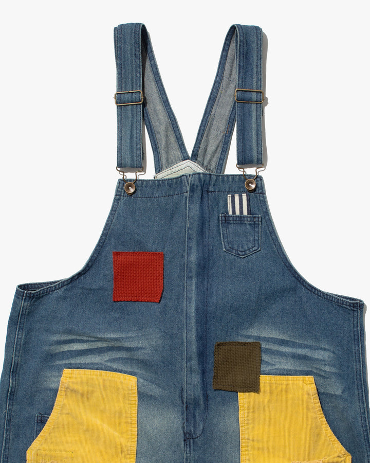 Kiriko Custom Patched Overalls, Colorblock Denim 