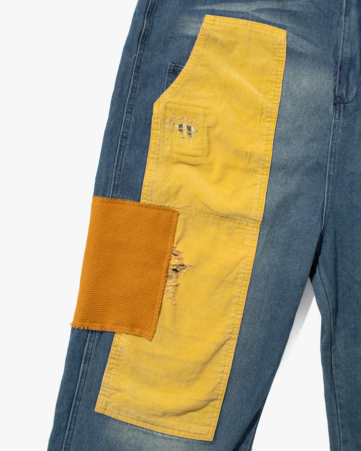 Kiriko Custom Patched Overalls, Colorblock Denim 