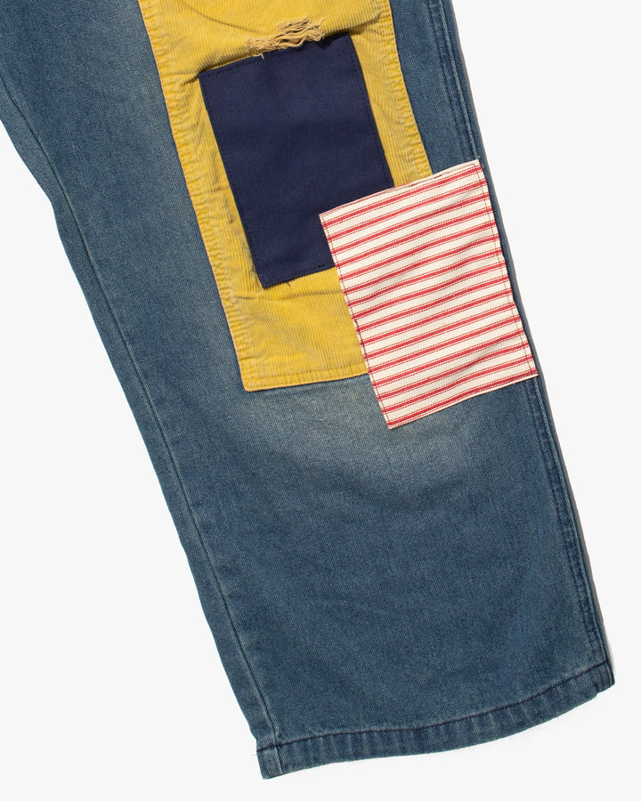 Kiriko Custom Patched Overalls, Colorblock Denim 