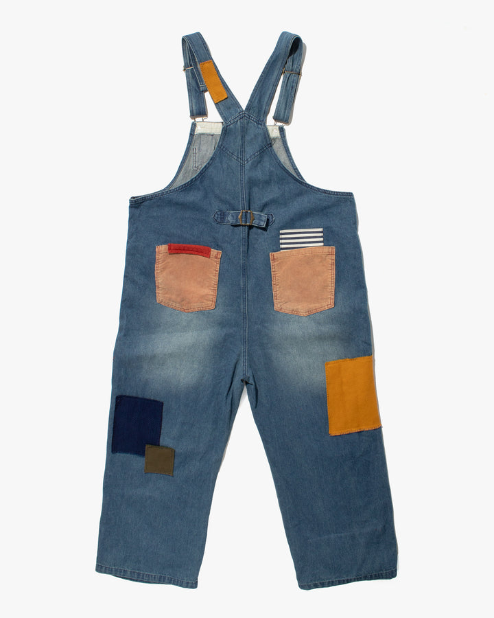 Kiriko Custom Patched Overalls, Colorblock Denim 