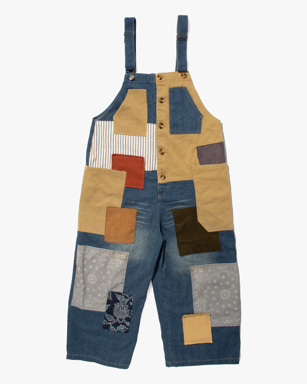 Kiriko Custom Patched Overalls, Colorblock Denim #1
