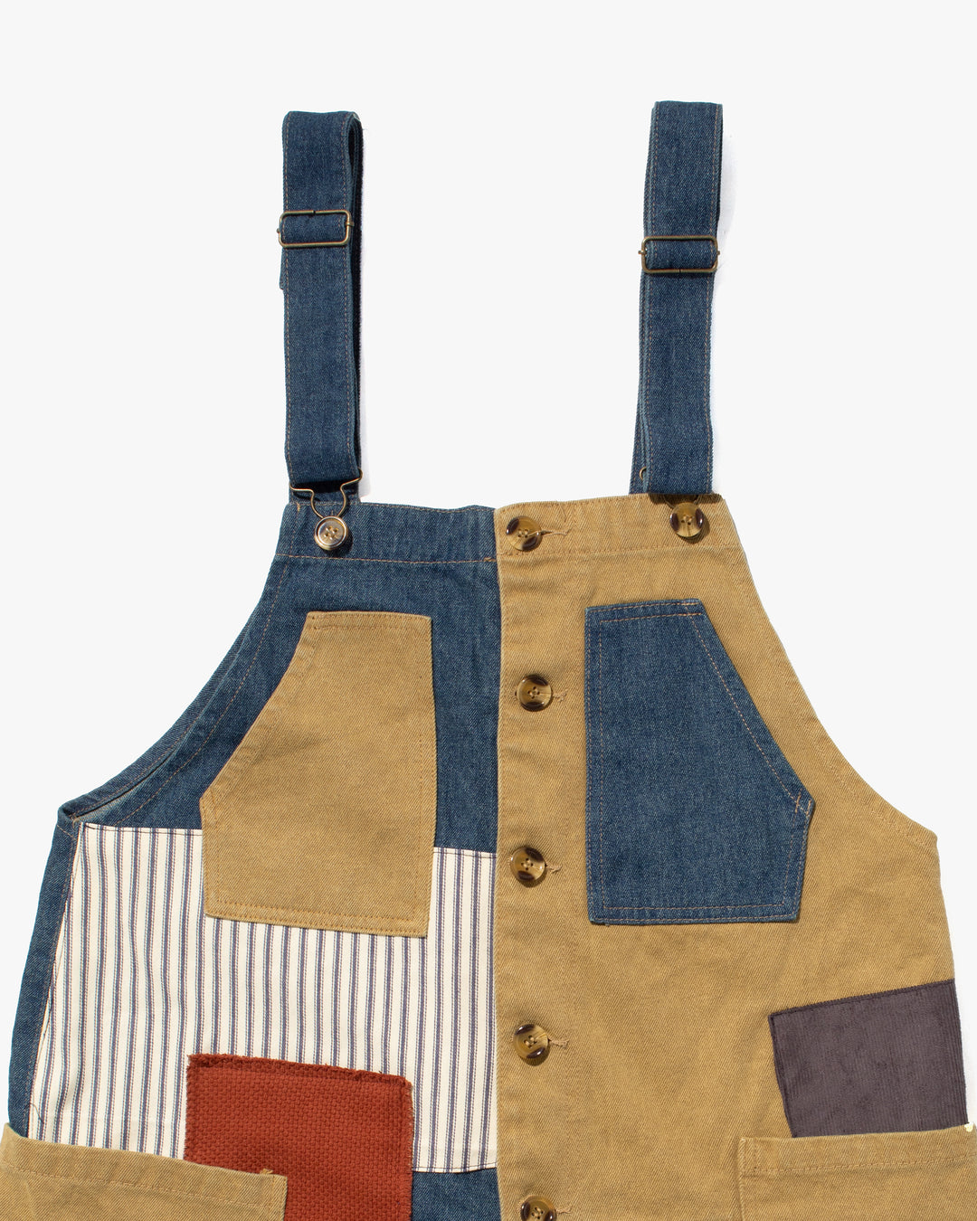 Kiriko Custom Patched Overalls, Colorblock Denim 