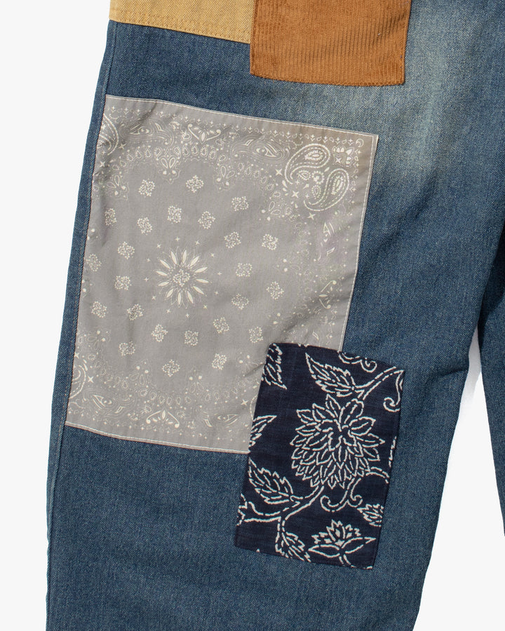 Kiriko Custom Patched Overalls, Colorblock Denim 