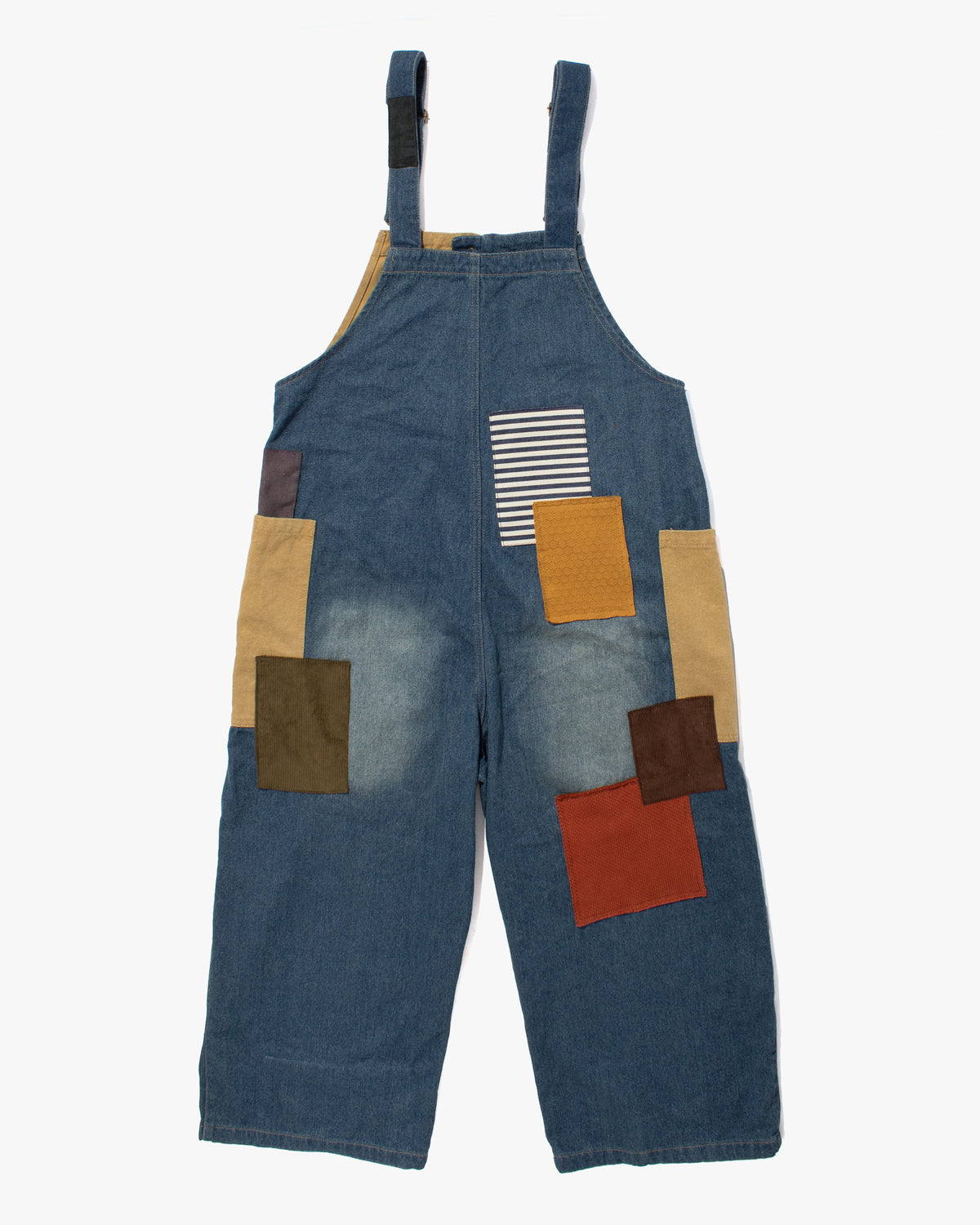 Kiriko Custom Patched Overalls, Colorblock Denim #1