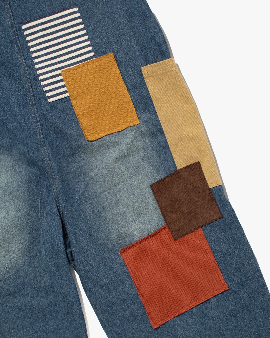 Kiriko Custom Patched Overalls, Colorblock Denim 