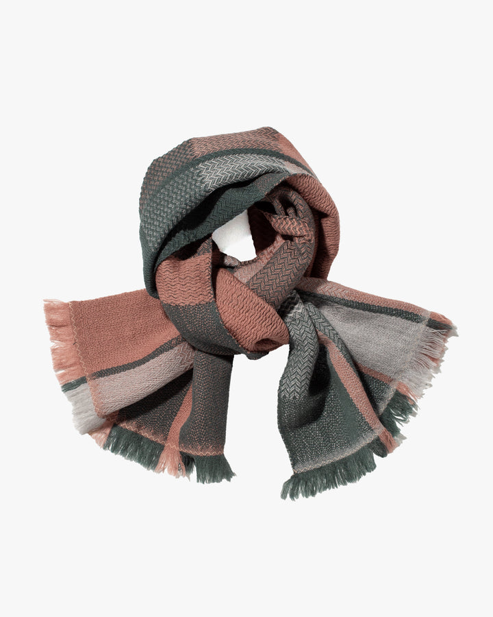 Kobo Oriza Muffler, Autumn Leaves, Teal and Dusty Rose