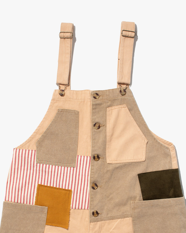 Kiriko Custom Patched Overalls, Colorblock Canvas, Tan