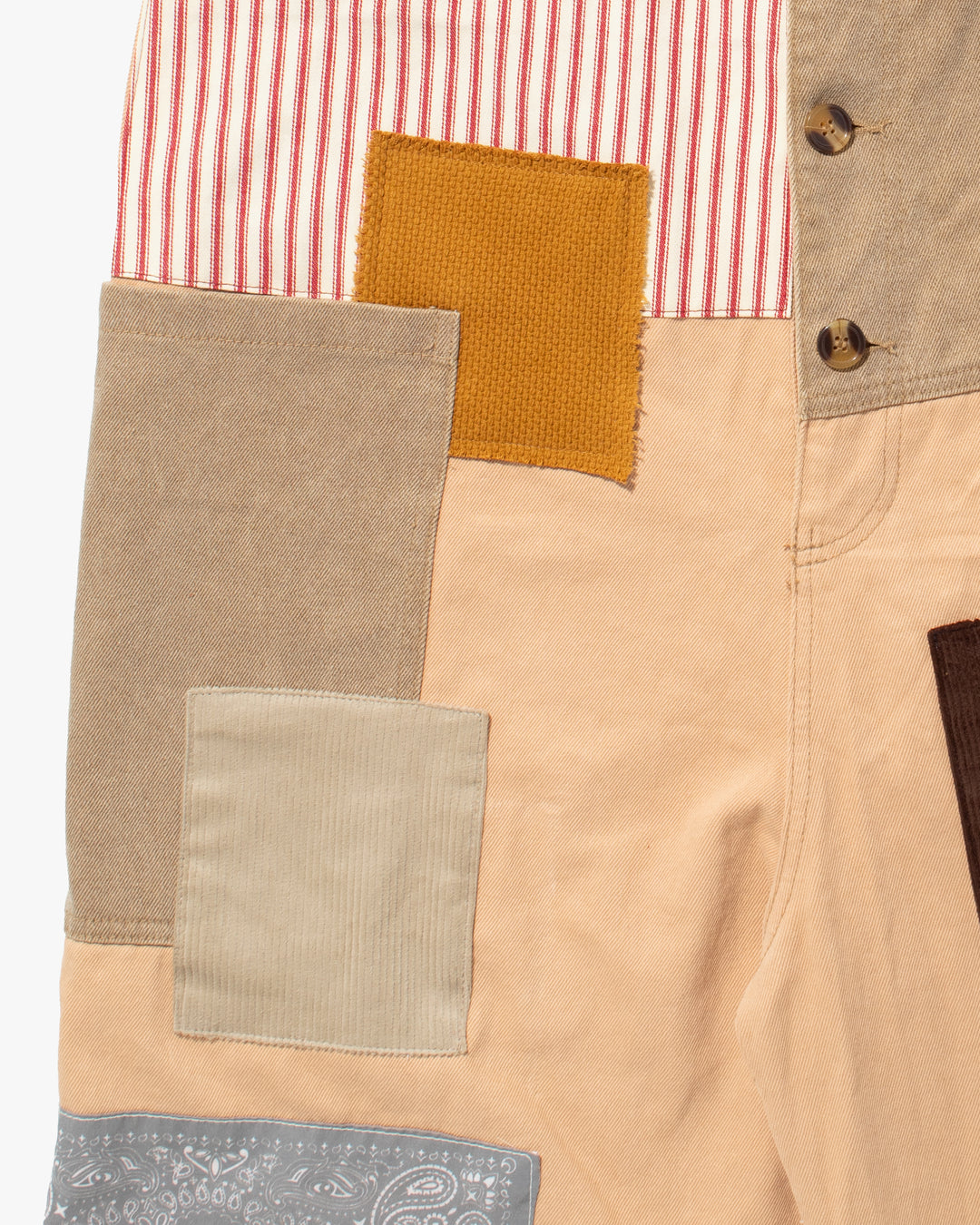 Kiriko Custom Patched Overalls, Colorblock Canvas, Tan