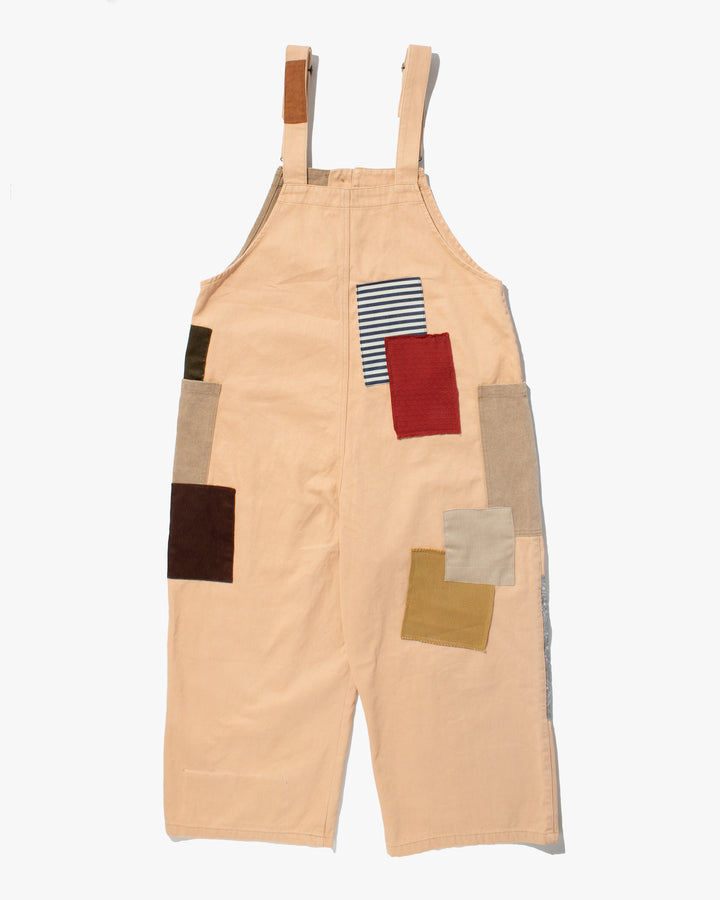 Kiriko Custom Patched Overalls, Colorblock Canvas, Tan