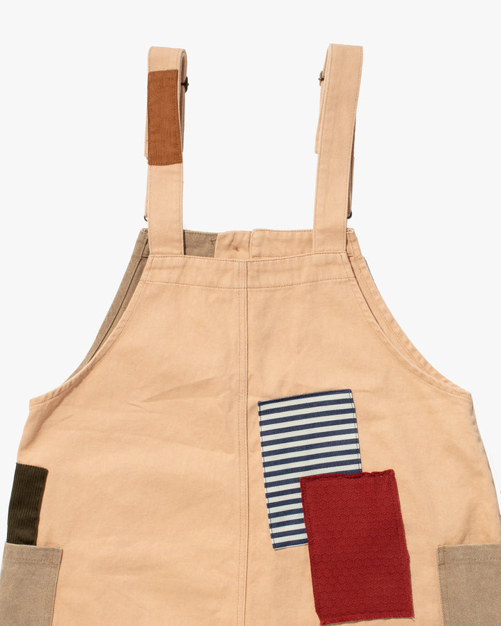 Kiriko Custom Patched Overalls, Colorblock Canvas, Tan