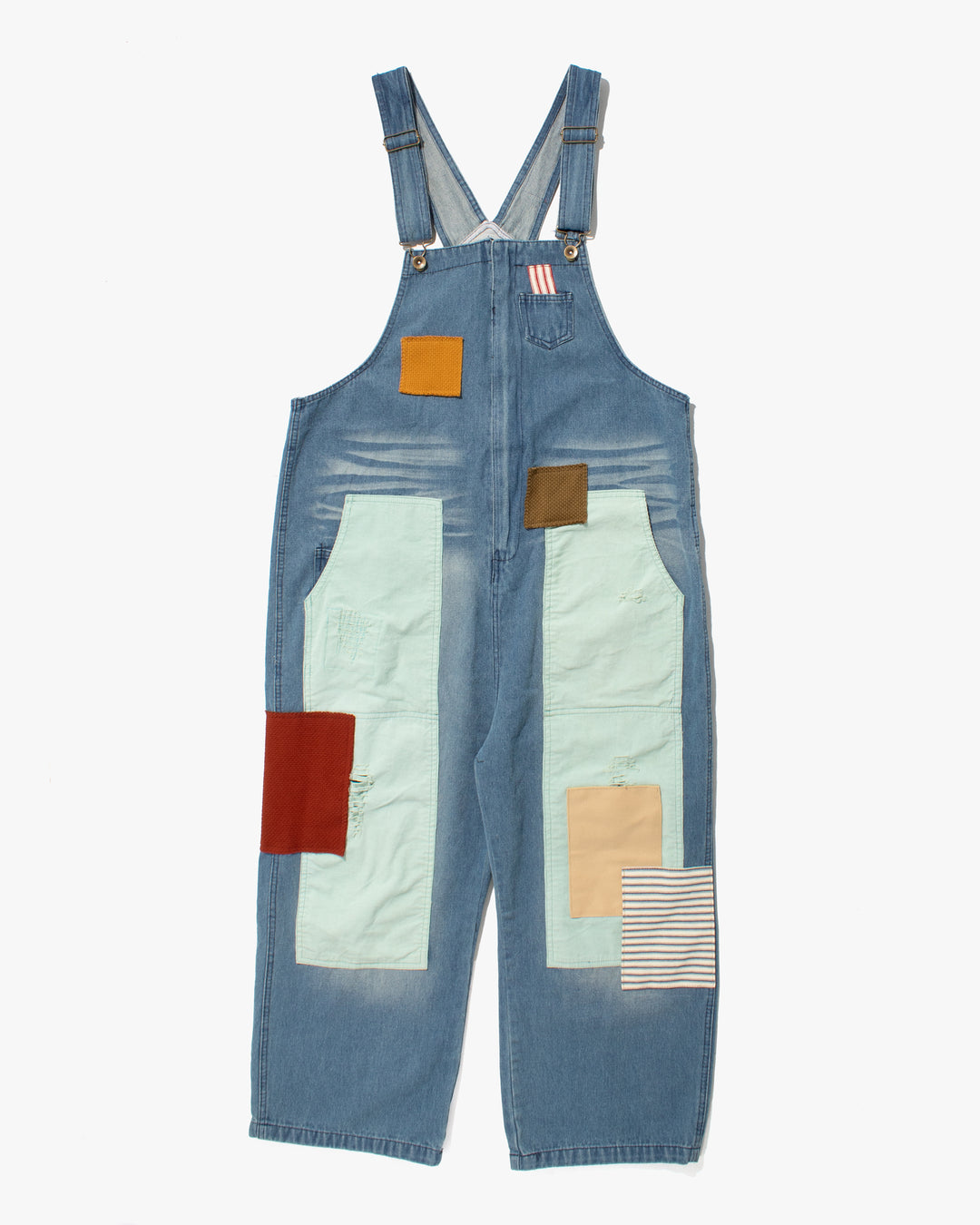 Kiriko Custom Patched Overalls, Colorblock Denim 