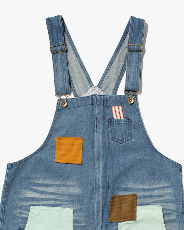 Kiriko Custom Patched Overalls, Colorblock Denim 