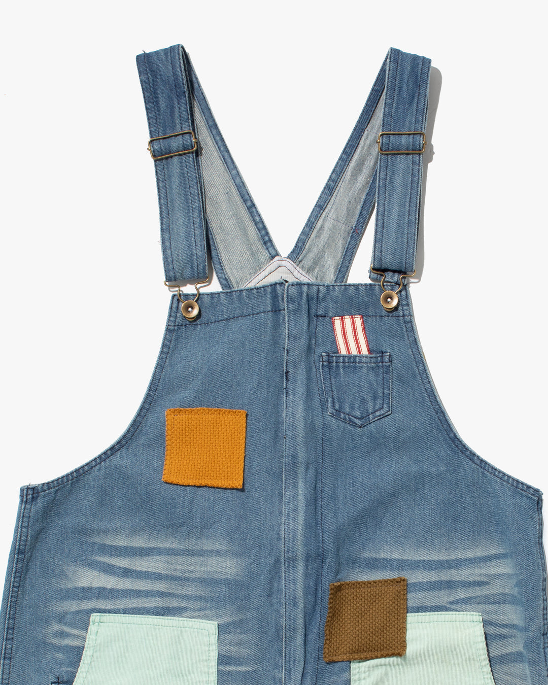 Kiriko Custom Patched Overalls, Colorblock Denim 
