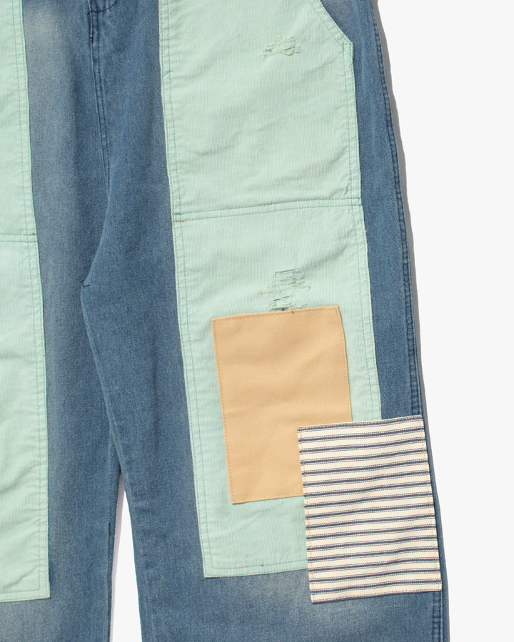 Kiriko Custom Patched Overalls, Colorblock Denim 