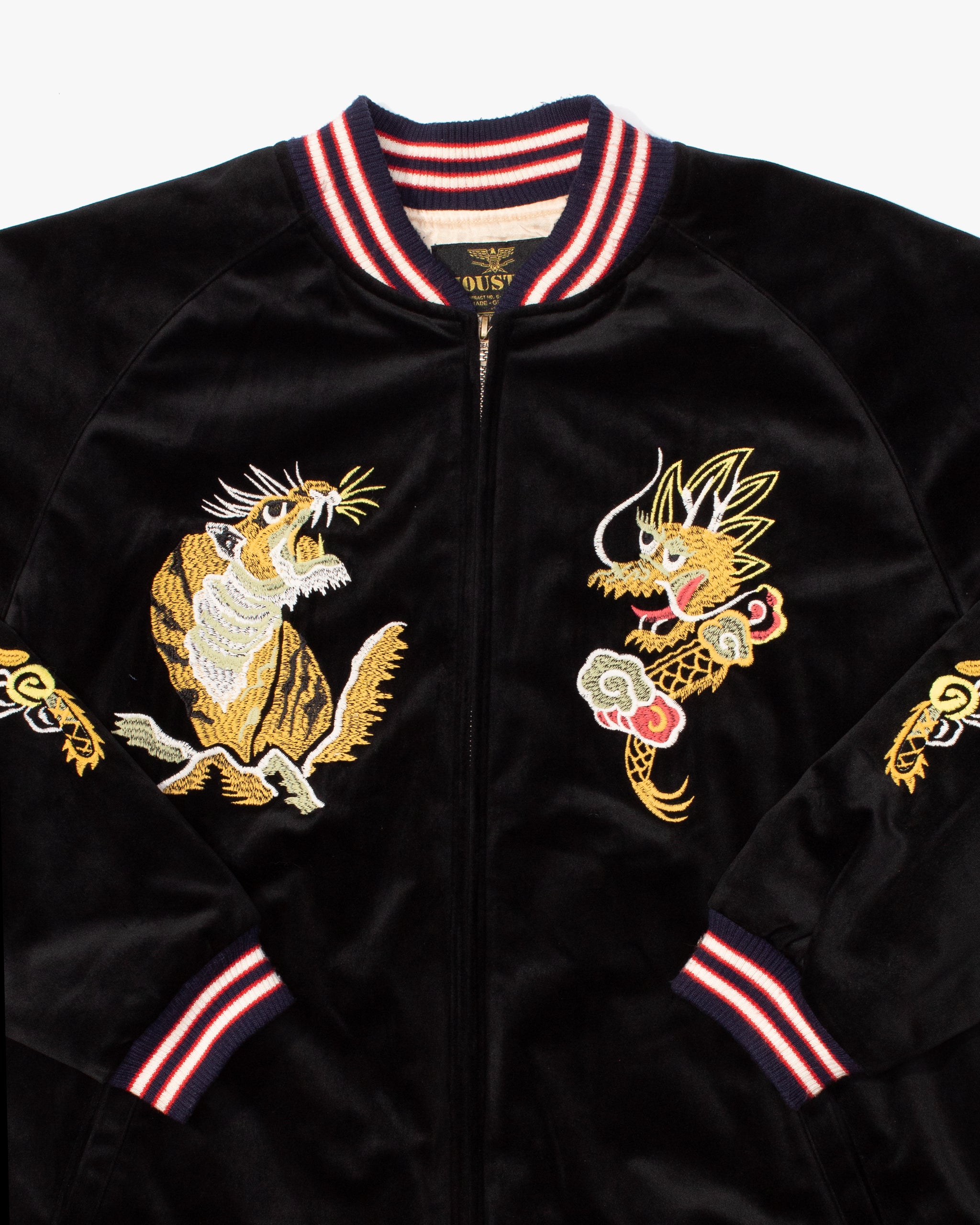 Japanese Repro Souvenir Jacket, XL, Black, Tiger and Dragon