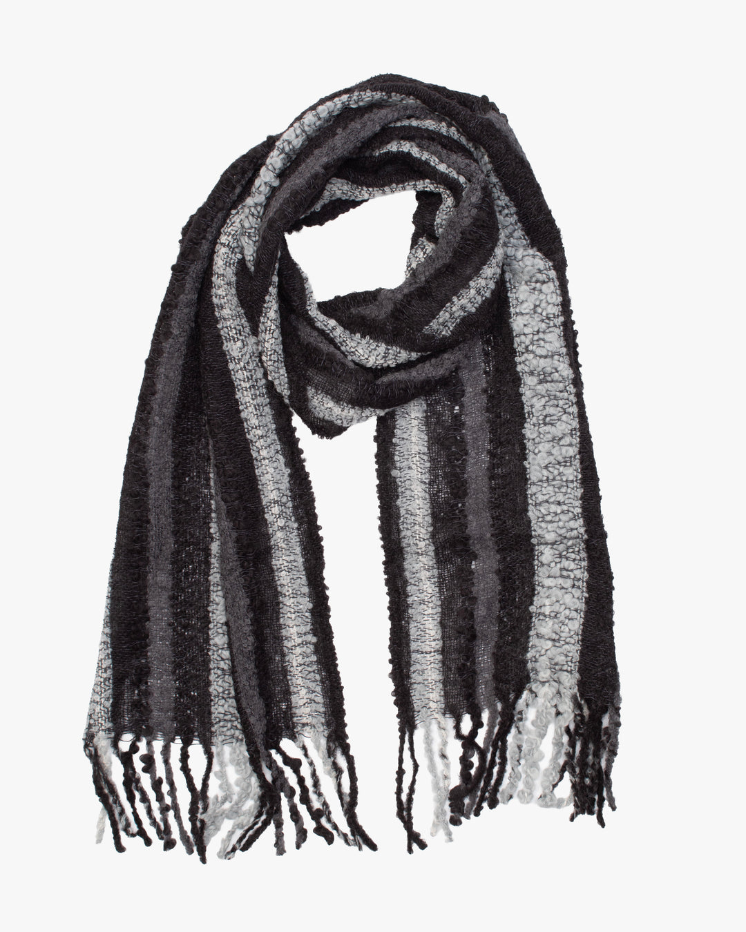 Shupaca Alpaca, Fringe Boucle Scarf, Charcoal