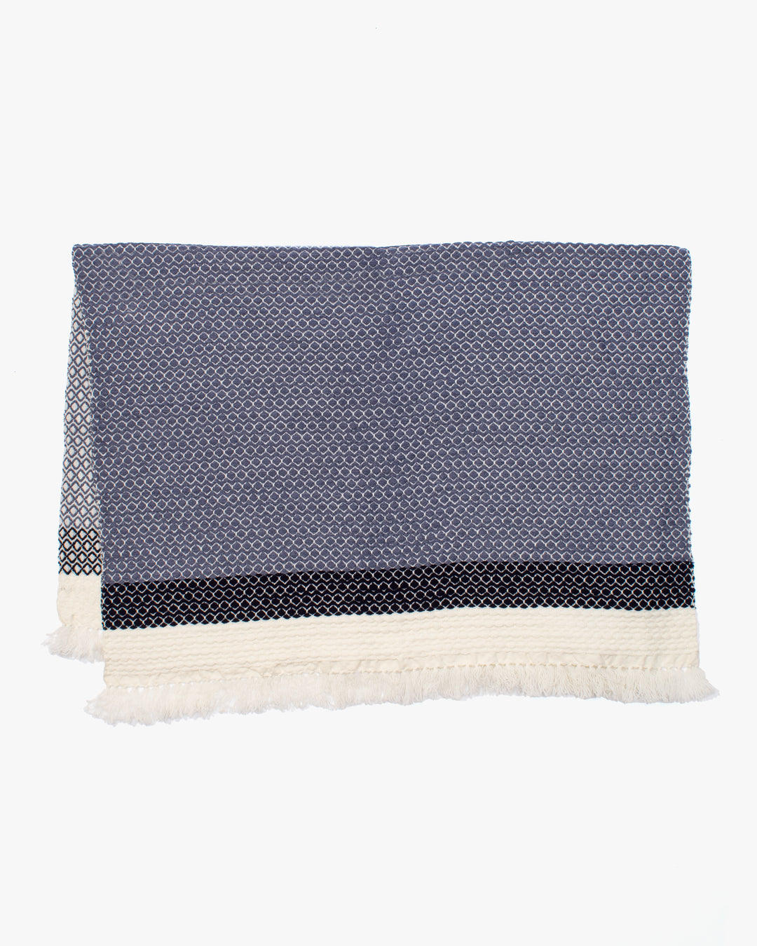 Kobo Oriza Wool Blanket Shawl, Kawari, Dotted Pattern, Wisteria, Navy and White