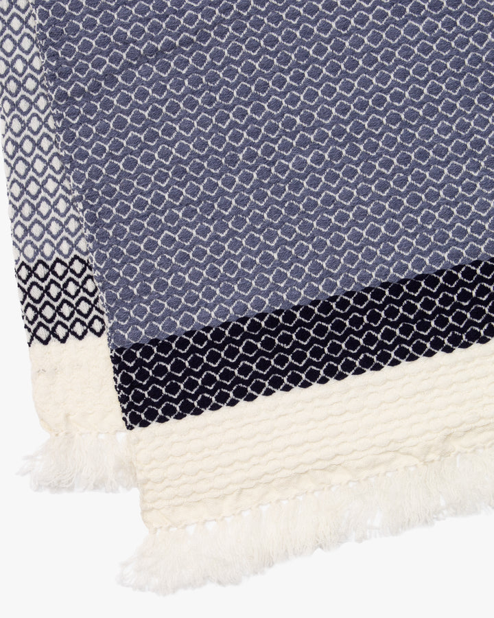 Kobo Oriza Wool Blanket Shawl, Kawari, Dotted Pattern, Wisteria, Navy and White