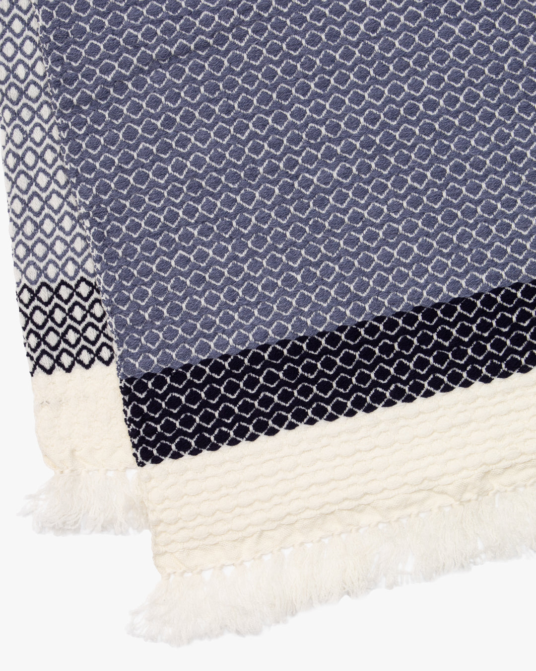 Kobo Oriza Wool Blanket Shawl, Kawari, Dotted Pattern, Wisteria, Navy and White