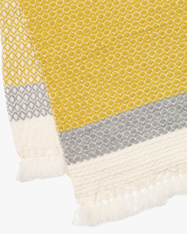 Kobo Oriza Wool Blanket Shawl, Kawari, Dotted Pattern, Yellow, Gray and White