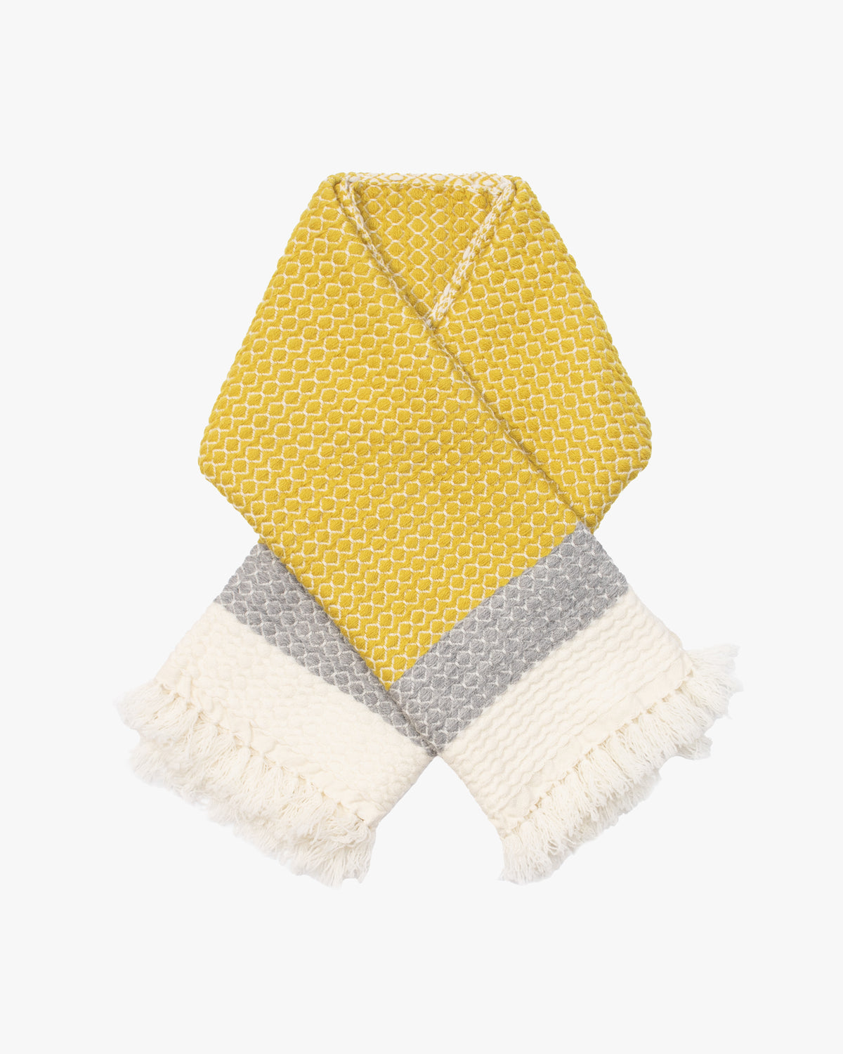 Kobo Oriza Wool Blanket Shawl, Kawari, Dotted Pattern, Yellow, Gray and White