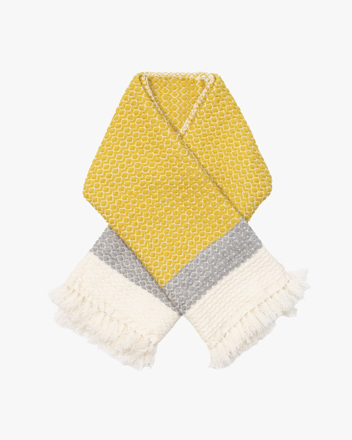 Kobo Oriza Wool Blanket Shawl, Kawari, Dotted Pattern, Yellow, Gray and White