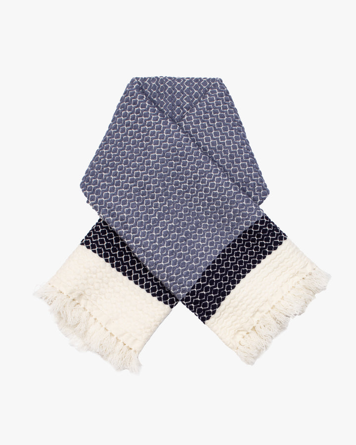 Kobo Oriza Wool Blanket Shawl, Kawari, Dotted Pattern, Wisteria, Navy and White