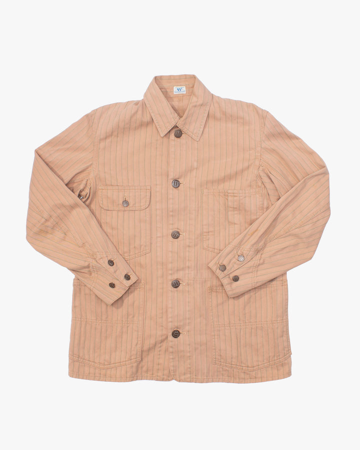 Japanese Repro Chore Coat, L, Warehouse & Co, Tan Green Stripe